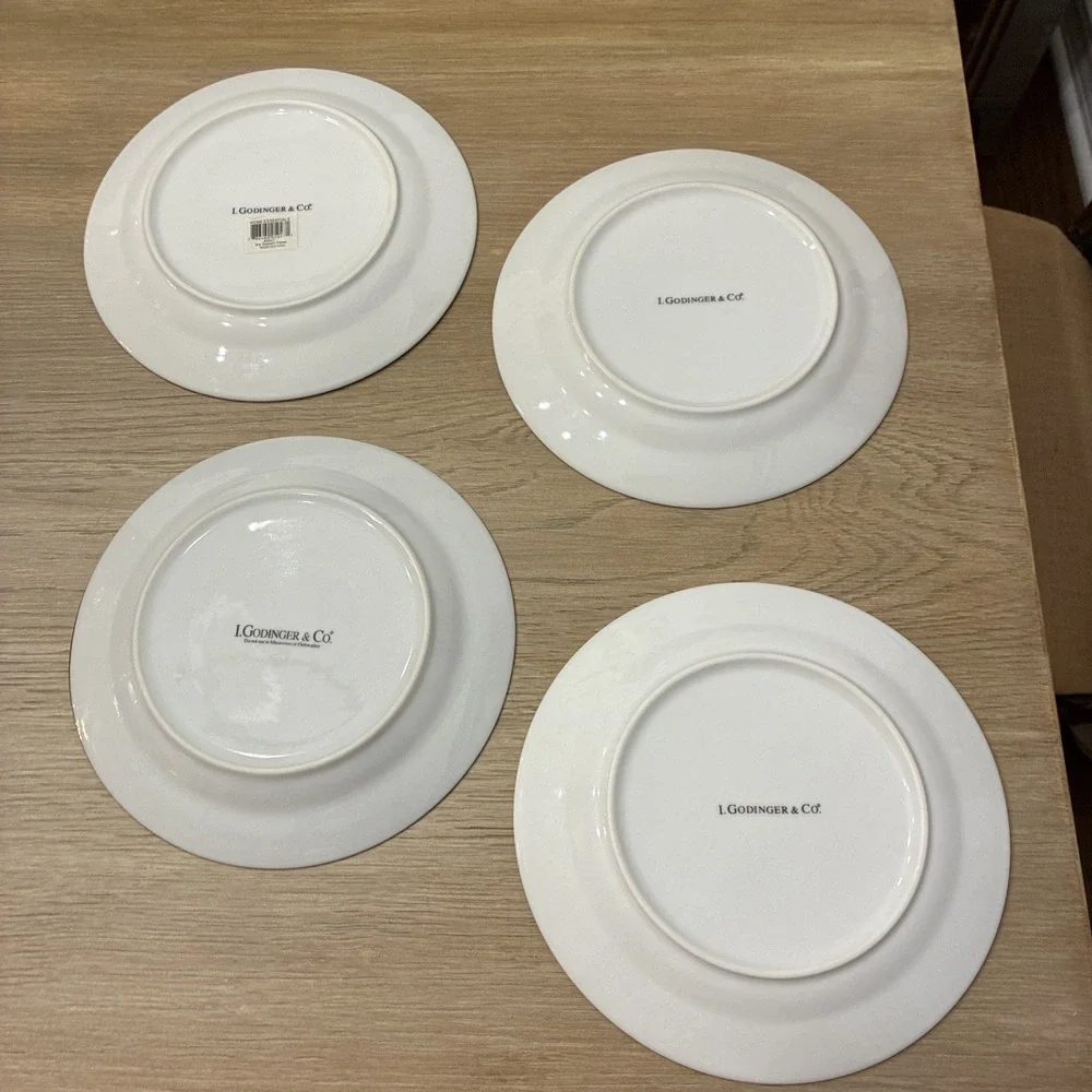 I. Godinger & Co Black & Gold Stripe Porcelain Dessert Plates Set of 4
